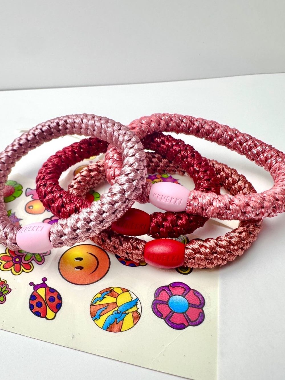 NWT 4-Bundle Authentic Original KKNEKKI Hair Ties/Elastics in Corals & Reds